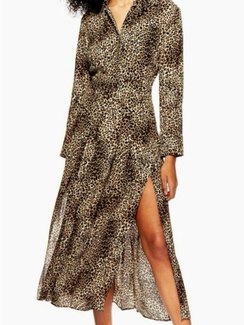 Topshop Leopard Print Maxi Shirt Dress in Brown and Black